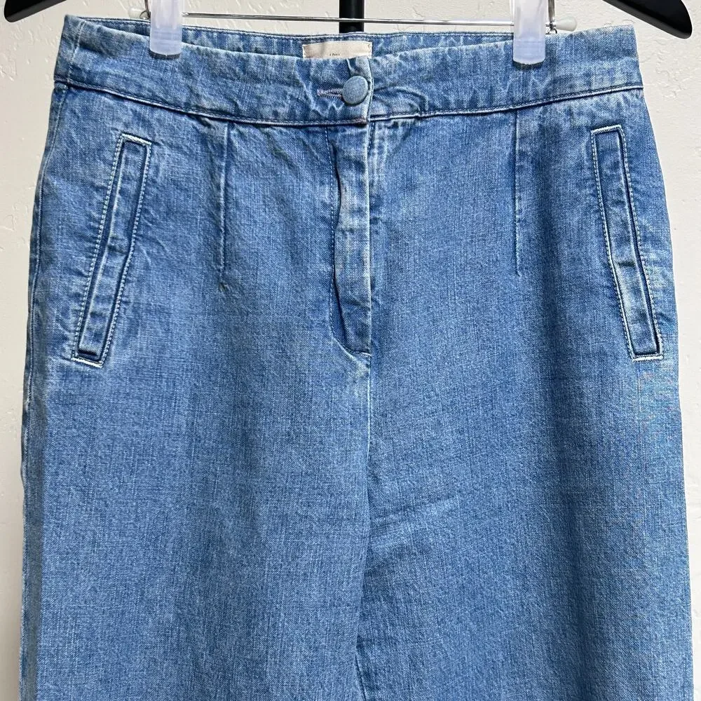 Sezane Martin Cut Jeans High Rise Wide Leg Cotton French Girl Soft Blue 38 US 6
